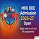 MKU DDE Admission for Session 2026-27 Ongoing; Apply Now @mkuniversity.ac.in/dde
